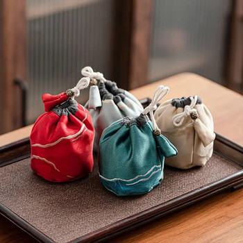 Печатни китайски стил Удебелени чанти за чай Памучен плат Чаша за път Чаша за чай Чаена церемония Чанти за съхранение Саксии за чай Преносима чанта ZD49