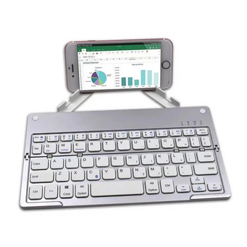 Сгъваема мини клавиатура с държач за телефон Сгъваема подложка Табла за ключове с Bluetooth връзка Въртяща се за телефон, лаптоп, таблет