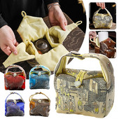 Nešiojamas arbatinuko arbatos puodelio laikymo krepšys Kinų stiliaus spausdinimo satino kelioninė arbatos rankinė vienam puodui du puodeliai Prabangios šventinės dovanos