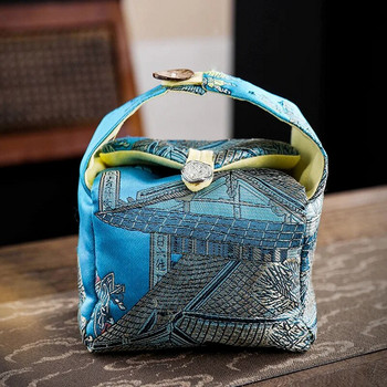 Φορητή τσάντα αποθήκευσης τσαγιού τσαγιού κινέζικης εκτύπωσης Σατέν τσάντα τσαγιού ταξιδιού για ένα δοχείο Δύο φλιτζάνια πολυτελή δώρα διακοπών