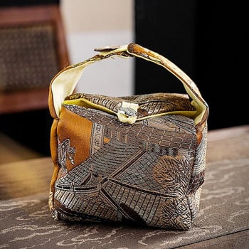 Φορητή τσάντα αποθήκευσης τσαγιού τσαγιού κινέζικης εκτύπωσης Σατέν τσάντα τσαγιού ταξιδιού για ένα δοχείο Δύο φλιτζάνια πολυτελή δώρα διακοπών
