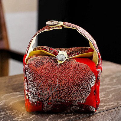 Nešiojamas arbatinuko arbatos puodelio laikymo krepšys Kinų stiliaus spausdinimo satino kelioninė arbatos rankinė vienam puodui du puodeliai Prabangios šventinės dovanos