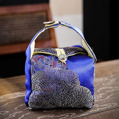 Nešiojamas arbatinuko arbatos puodelio laikymo krepšys Kinų stiliaus spausdinimo satino kelioninė arbatos rankinė vienam puodui du puodeliai Prabangios šventinės dovanos