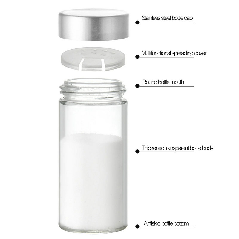 Stikliniai prieskonių indeliai su nerūdijančio plieno dangteliu Prieskonių indeliai Prieskonių indelis Druskos pipirų plaktuvai Prieskonių organizatoriai Virtuvės įrankiai