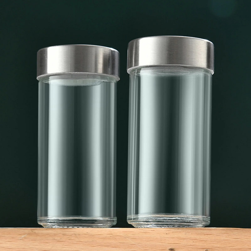 Stikliniai prieskonių indeliai su nerūdijančio plieno dangteliu Prieskonių indeliai Prieskonių indelis Druskos pipirų plaktuvai Prieskonių organizatoriai Virtuvės įrankiai