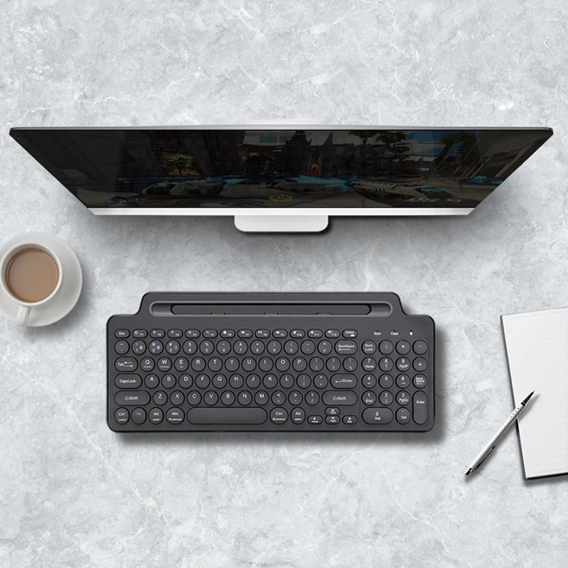 Belaidė BT klaviatūra 2.4G klaviatūra stalinis kompiuteris Itin plona klaviatūra planšetinio kompiuterio mobiliojo telefono lizdas su jutikliniu kilimėliu planšetiniam kompiuteriui