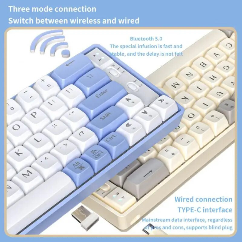 Mechaninė klaviatūra Laidinis karštas kištukas Auksinės ašies foninis apšvietimas Trečiasis netikras tyrimo modelis 65 klavišai Laidinės klaviatūros planšetinio kompiuterio priedas