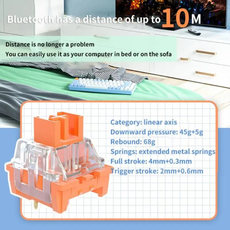 Mechaninė klaviatūra Laidinis karštas kištukas Auksinės ašies foninis apšvietimas Trečiasis netikras tyrimo modelis 65 klavišai Laidinės klaviatūros planšetinio kompiuterio priedas