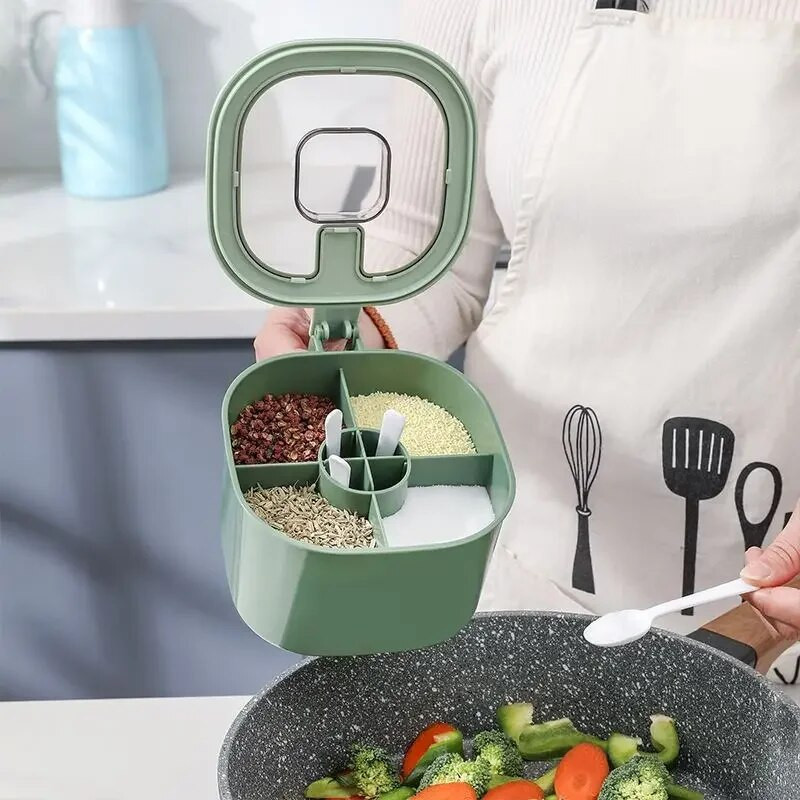 4-ühes maitseainekarp lusikaga vürtsipurk Mitme kambriga soola-pipra maitseainepurgid potid Köögitarvikud maitseainekonteiner