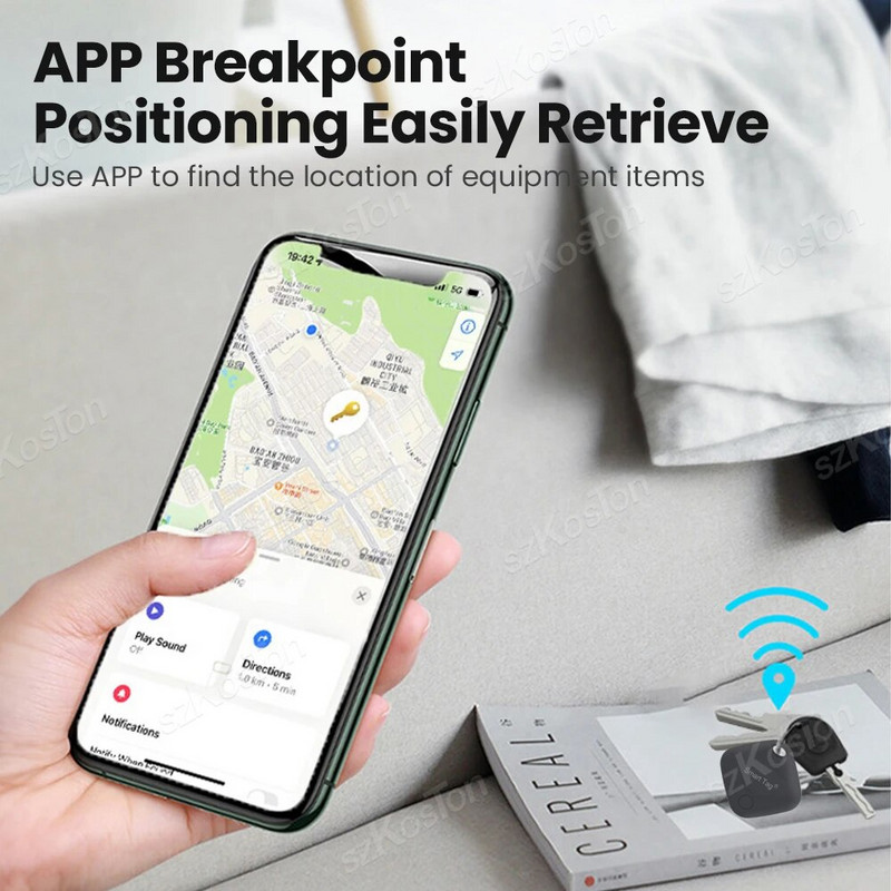 Išmanusis GPS sekiklis veikia su „Find My APP“, „Anti-Lost“ priminimo įrenginiu, skirtu „IOS“ sistemos žymų lokatoriui MFI, suderinama su „Bluetooth“