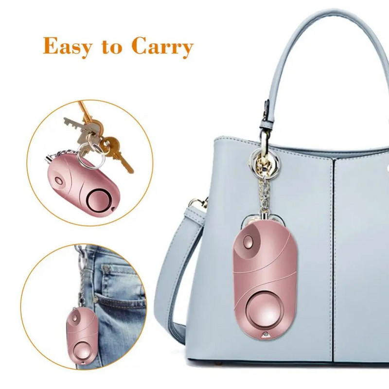 Moteriška saugaus garso sirena, avarinė savigynos apsaugos signalizacija, raktų pakabukas LED žibintuvėlis nuo puolimo moterims