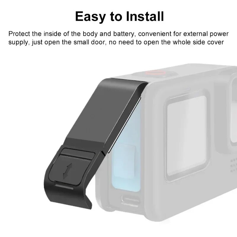 Atverčiamas baterijos šoninis dangtelis, skirtas GoPro Hero 12 11 10 9 Juodas Nuimamas akumuliatoriaus durelių dangtelis Įkrovimo dėklo prievadas, skirtas Go Pro 9 priedams