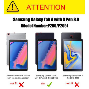 Релефен флип кожен калъф за Samsung Galaxy Tab A 8.0 с S Pen 2019 SM-P205 P200 Сгъваема стойка Капак за таблет против падане