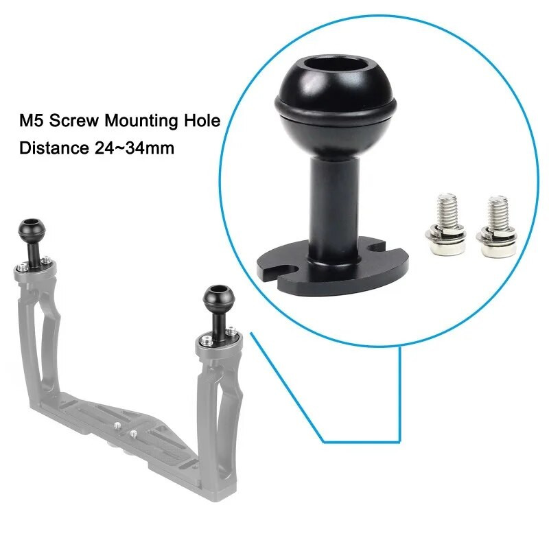 1 colio rutulinės galvutės adapteris 1/4 colio prisukamas fiksuotas drugelio segtukas, skirtas Gopro SLR fotoaparatui po vandeniu nardymo laikiklio dėklo šviesos spaustukas