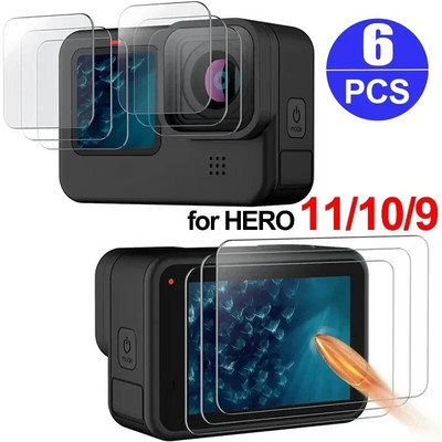 Закалено стъкло за Go Pro Hero 12/11/10/9 Черен HD прозрачен протектор против надраскване на екрана Закалено фолио за GoPro Hero 9 10 11