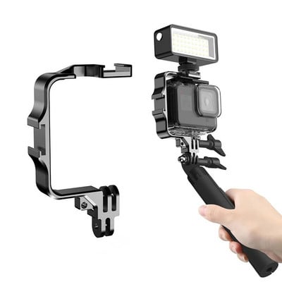 Metal Frame Action Camera Tripod for GoPro 12 11 10 9 8 Flash Light Microphone Mount Holder w Cold Shoe Adapter for Sjcam Yi DJI