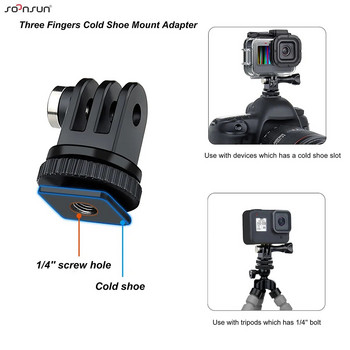 Адаптер за монтиране на статив SOONSUN 1/4“ за GoPro Hero 12 11 10 9 8 Стойка за студена обувка за камера за DJI AKASO SJCAM Аксесоари Eken Go Pro