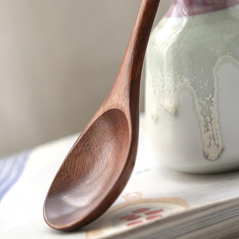 1 vnt medinis šaukštas maišymui. Maišymas, virimas medinės sriubos, ledų šaukštai ilgakočiai šaukštai su japoniško stiliaus virtuvės įtaisais