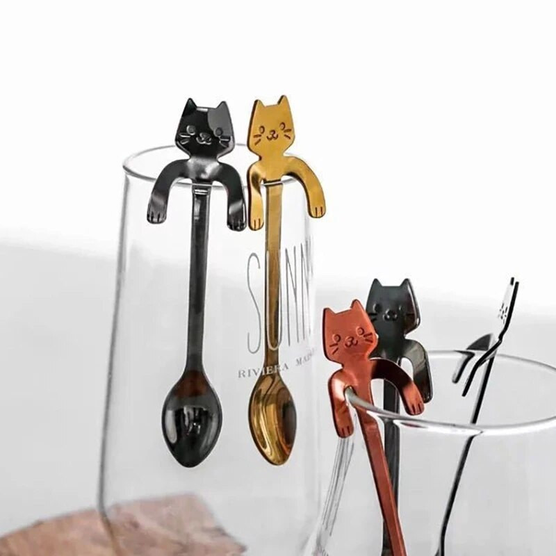 Naujas maišymo šaukštas katės formos 4 spalvų Pasirinkite vandens arbatos pieno kavos sriubai cukrui