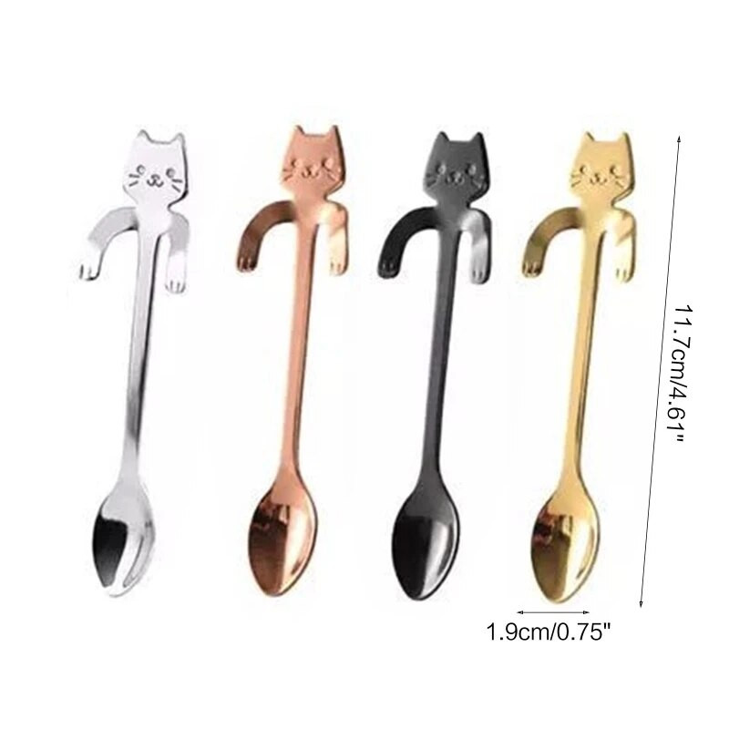 Naujas maišymo šaukštas katės formos 4 spalvų Pasirinkite vandens arbatos pieno kavos sriubai cukrui