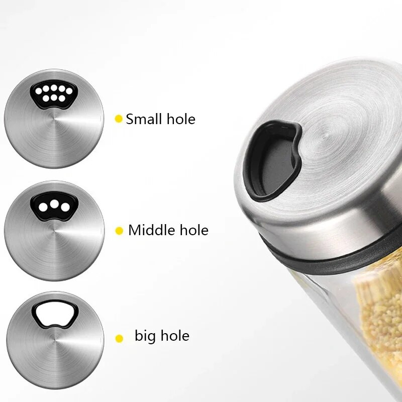 Didelio borosilikatinio stiklo prieskonių skardinių pipirų prieskonių plaktuvas virtuvės druskos sezamo kietų pagardų buteliukas su sukamuoju dangteliu