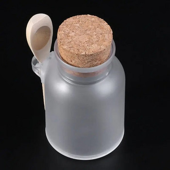 Бутилка за сол за баня с дървена лъжица и мек корк, запушалка за съхранение на монети, мъниста, бижута, пръстен, обеца