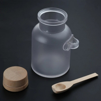 Бутилка за сол за баня с дървена лъжица и мек корк, запушалка за съхранение на монети, мъниста, бижута, пръстен, обеца