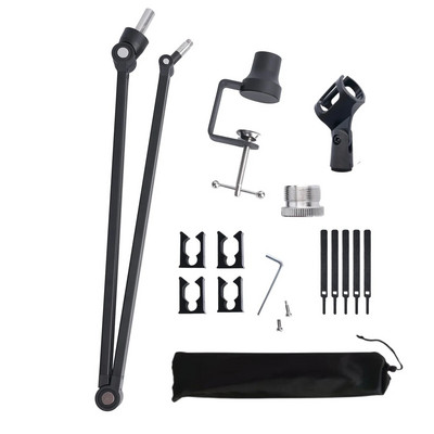 Ištraukiamas įrašymo mikrofono laikiklis pakabos strėlės žirklinės rankos stovo laikiklis su mikrofono spaustuko stalo tvirtinimo spaustuku