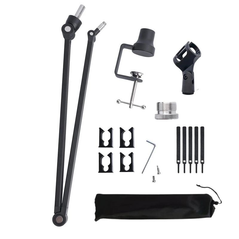 Ištraukiamas įrašymo mikrofono laikiklis pakabos strėlės žirklinės rankos stovo laikiklis su mikrofono spaustuko stalo tvirtinimo spaustuku