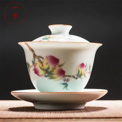 175ml Art Bird Gaiwan Keraminė porcelianinė gėlė Didelė arbatos dubenė lėkštės dangtelis komplektas Master Tea Tureen Gėrimų indai Dovanų namų dekoro amatai