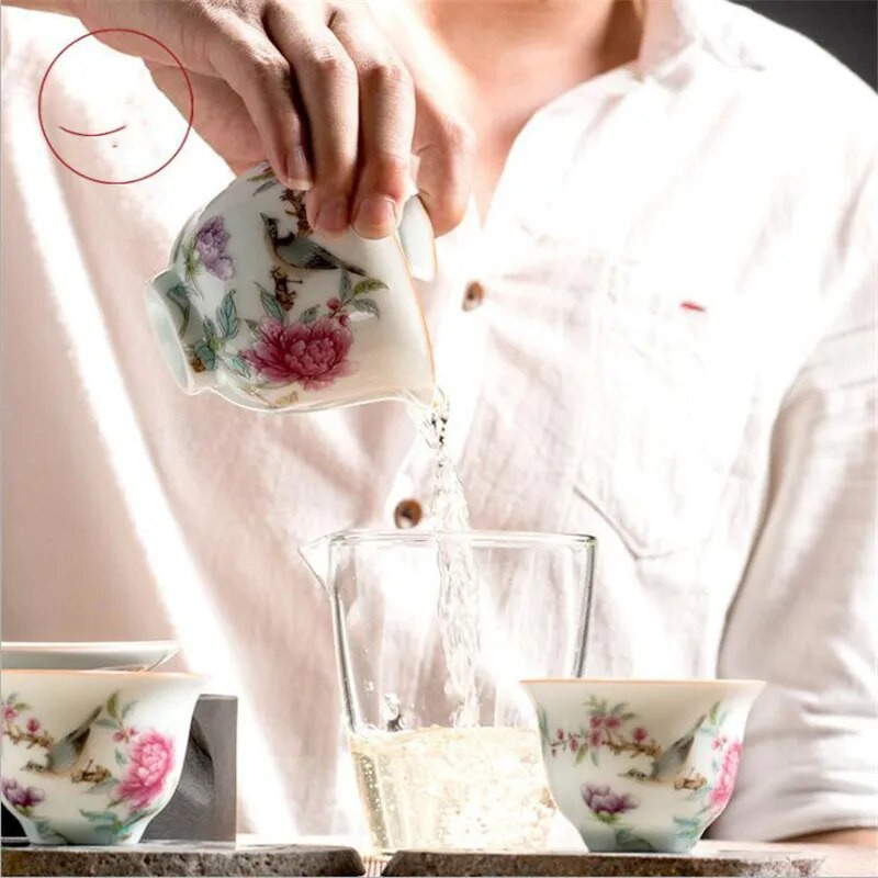 175ml Art Bird Gaiwan Keraminė porcelianinė gėlė Didelė arbatos dubenė lėkštės dangtelis komplektas Master Tea Tureen Gėrimų indai Dovanų namų dekoro amatai