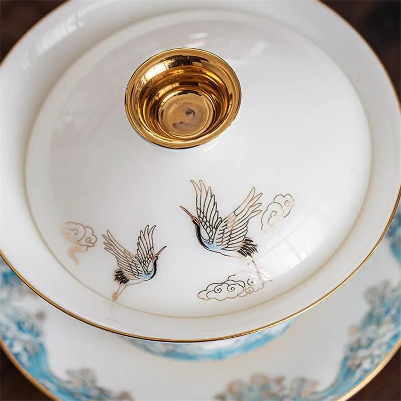 175ml Art Bird Gaiwan Keraminė porcelianinė gėlė Didelė arbatos dubenė lėkštės dangtelis komplektas Master Tea Tureen Gėrimų indai Dovanų namų dekoro amatai