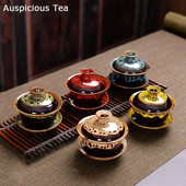 Daugiaspalvė krosnies „Fambe“ porcelianinė arbata „Tureen“ maža „Kung Fu Temmoku“ glazūra keramika „Gaiwan“ japonų meistro arbatos puodelis Retro arbatos ceremonija