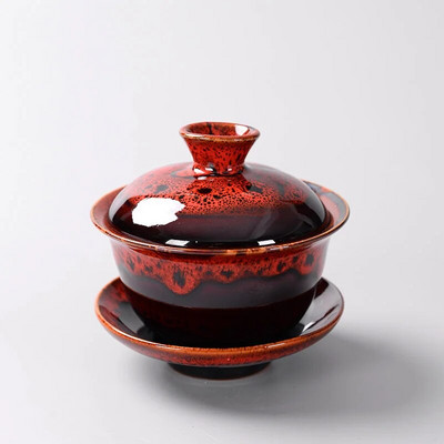 Daugiaspalvė krosnies „Fambe“ porcelianinė arbata „Tureen“ maža „Kung Fu Temmoku“ glazūra keramika „Gaiwan“ japonų meistro arbatos puodelis Retro arbatos ceremonija
