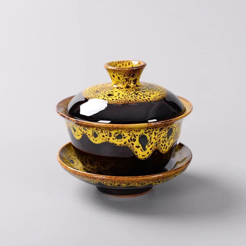 Daugiaspalvė krosnies „Fambe“ porcelianinė arbata „Tureen“ maža „Kung Fu Temmoku“ glazūra keramika „Gaiwan“ japonų meistro arbatos puodelis Retro arbatos ceremonija