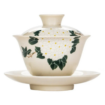 Керамична растителна пепел, ръчно изработен супник, керамичен кунг-фу комплект за чай, купа Sopera De Ceramica Gaiwan, чай от хризантема, подарък за гадже