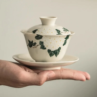 Керамична растителна пепел, ръчно изработен супник, керамичен кунг-фу комплект за чай, купа Sopera De Ceramica Gaiwan, чай от хризантема, подарък за гадже