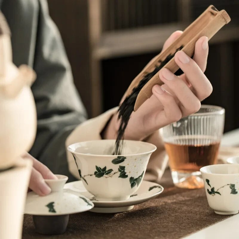 Keraminių augalų pelenų rankų darbo tureen keramikos Kung Fu arbatos rinkinys dubuo Sopera De Ceramica Gaiwan chrizantema arbata dovana vaikinui