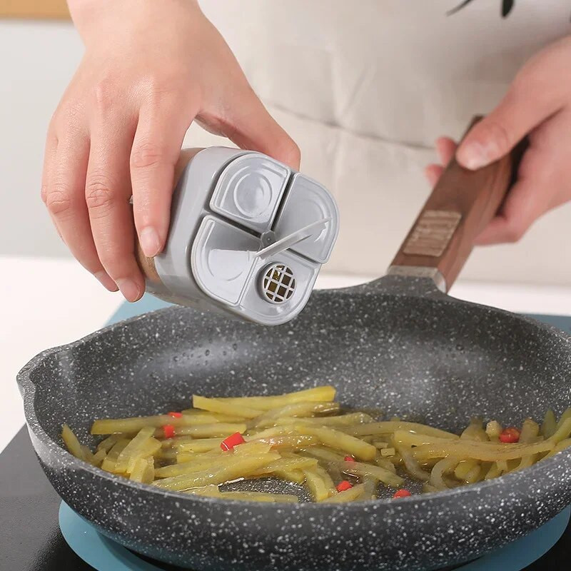 4 az 1-ben fűszeres tégely kültéri kemping só- és borsszóró átlátszó fűszeradagoló 4 rekes fedővel a grillezéshez