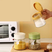 Stiklinis prieskonių indas Apverčiamas druskos plaktuvas Buitinė prieskonių dėžutė su šaukšteliu Virtuvinis druskos indas