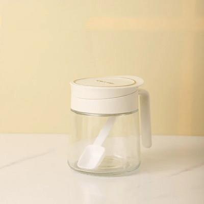 Stiklinis prieskonių indas Apverčiamas druskos plaktuvas Buitinė prieskonių dėžutė su šaukšteliu Virtuvinis druskos indas