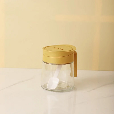 Stiklinis prieskonių indas Apverčiamas druskos plaktuvas Buitinė prieskonių dėžutė su šaukšteliu Virtuvinis druskos indas