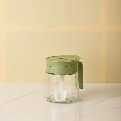 Stiklinis prieskonių indas Apverčiamas druskos plaktuvas Buitinė prieskonių dėžutė su šaukšteliu Virtuvinis druskos indas