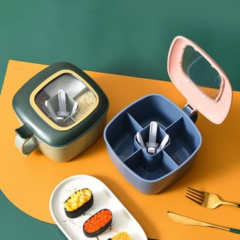 4 Σχάρες Αλάτι Πιπέρι Μπαχαρικά Βάζο Organizer Κουζίνα Διαφανές Καρυκεύματα Δοχείο Κουτί αποθήκευσης Σετ καρυκεύματα Εργαλεία με κουτάλια