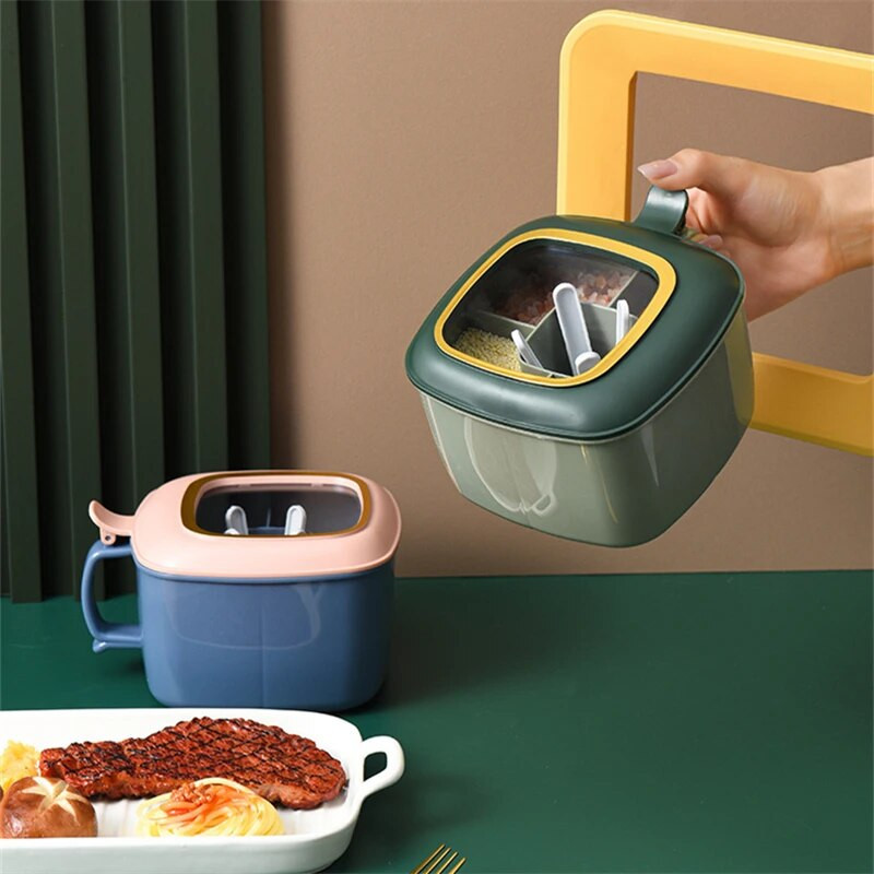 4 grotelės druskos pipirų prieskonių indelio organizatorius virtuvė skaidrus prieskonių indelis laikymo dėžutės rinkinys prieskoniai įrankiai su šaukštais