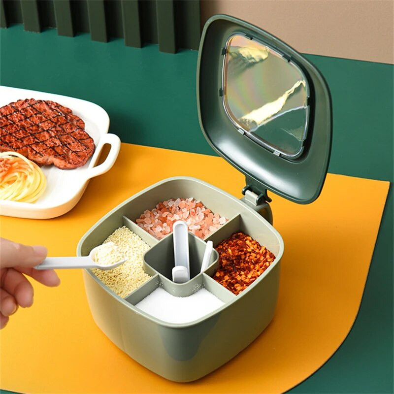 4 grotelės druskos pipirų prieskonių indelio organizatorius virtuvė skaidrus prieskonių indelis laikymo dėžutės rinkinys prieskoniai įrankiai su šaukštais