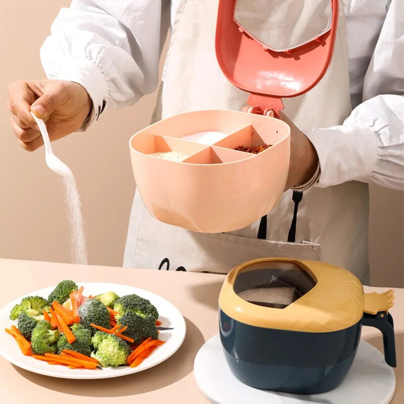 4 grotelės druskos pipirų prieskonių indelio organizatorius virtuvė skaidrus prieskonių indelis laikymo dėžutės rinkinys prieskoniai įrankiai su šaukštais