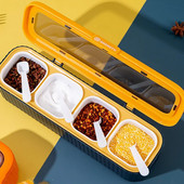 4 tinklelių prieskonių laikymo talpykla, skirta prieskonių druskai, cukrui, plastikiniams pagardų stiklainiams su šaukštų dangteliu, skirta gaminti namų virtuvėje