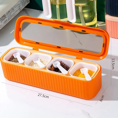 4 tinklelių prieskonių laikymo talpykla, skirta prieskonių druskai, cukrui, plastikiniams pagardų stiklainiams su šaukštų dangteliu, skirta gaminti namų virtuvėje