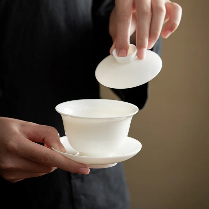 Mini 60 ml Gaiwan arbatai Tvirtas baltas porcelianinis turenas su dangteliu Arbatos indas Kelioninis Kung Fu arbatos rinkinys Kiniškas puodelis arbatos dubenėliai maži chawan